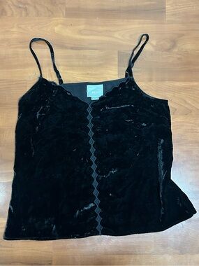 Maeve by Anthropologie Black Velvet Scallop-Trim Camisole Tank Top